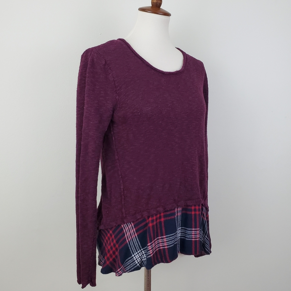 Cloud Chaser Burgundy Sweater with Flannel Hem